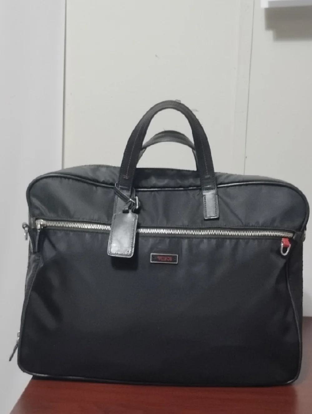 TUMI Black Ballistic Nylon Slim Laptop Briefcase with Leather Trim